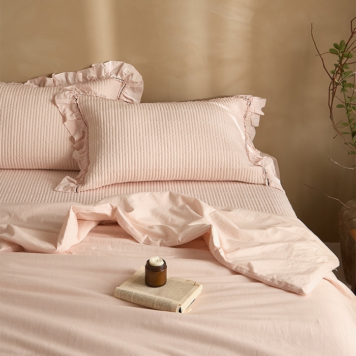 91家纺网 家纺一手货源 找家纺 红夫人 2026春夏新款床盖款多功能夏被床盖天竹棉麻系列四件套-浅茉 浅茉粉