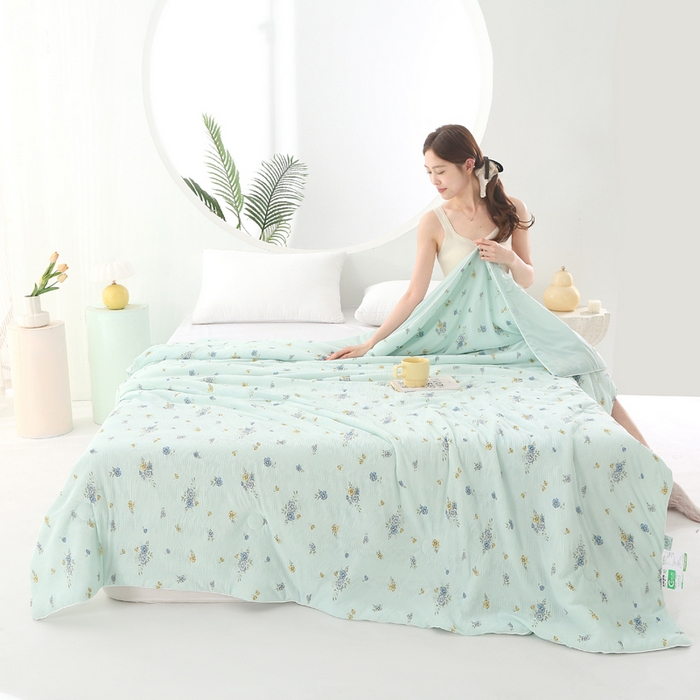 91家纺网 家纺一手货源 找家纺 天之悦家纺 2026新款网销跨境直播热款法式小香风皱皱纱冷感被夏被夏凉被空调被 小飞花