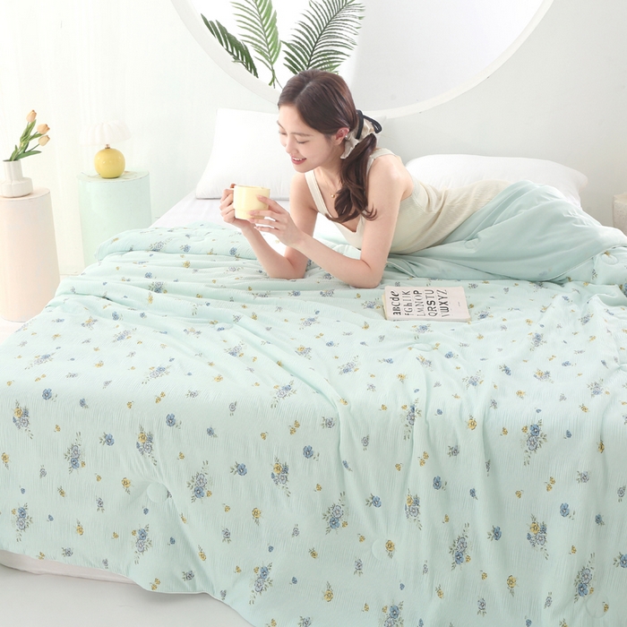 91家纺网 家纺一手货源 找家纺 天之悦家纺 2026新款网销跨境直播热款法式小香风皱皱纱冷感被夏被夏凉被空调被 小飞花