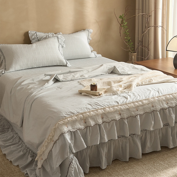 91家纺网 家纺一手货源 找家纺 红夫人 2026春夏新款床盖款多功能夏被床盖天竹棉麻系列四件套-浅茉 浅茉蓝