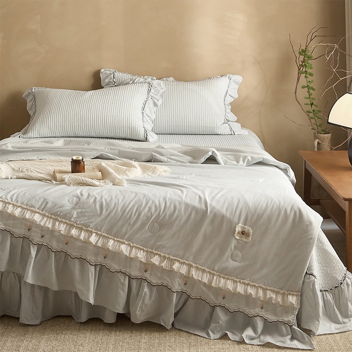 红夫人 2026春夏新款床盖款多功能夏被床盖天竹棉麻系列四件套-浅茉 浅茉蓝