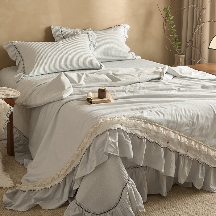 91家纺网 家纺一手货源 找家纺 红夫人 2026春夏新款床盖款多功能夏被床盖天竹棉麻系列四件套-浅茉 浅茉蓝