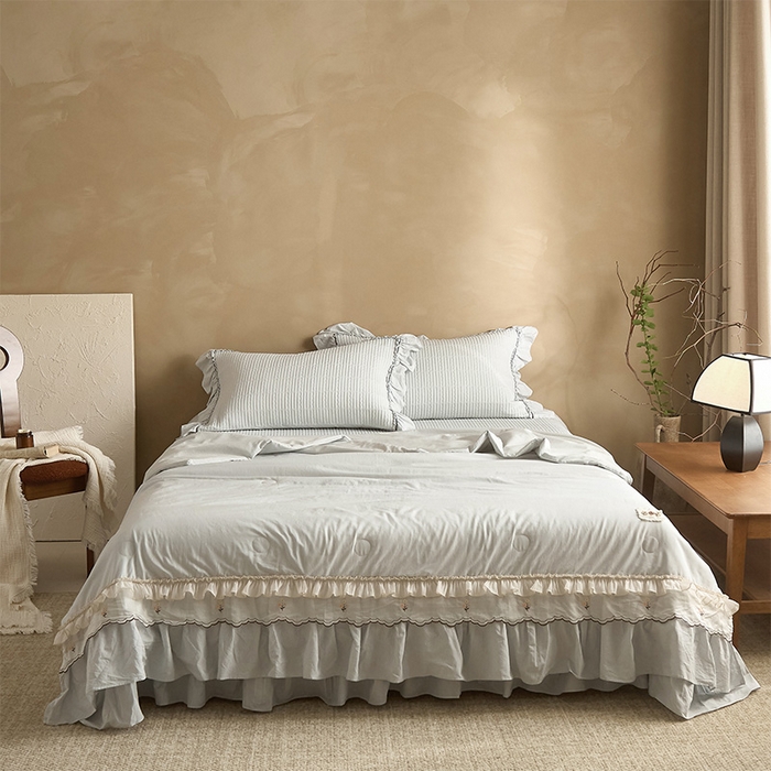 91家纺网 家纺一手货源 找家纺 红夫人 2026春夏新款床盖款多功能夏被床盖天竹棉麻系列四件套-浅茉 浅茉蓝