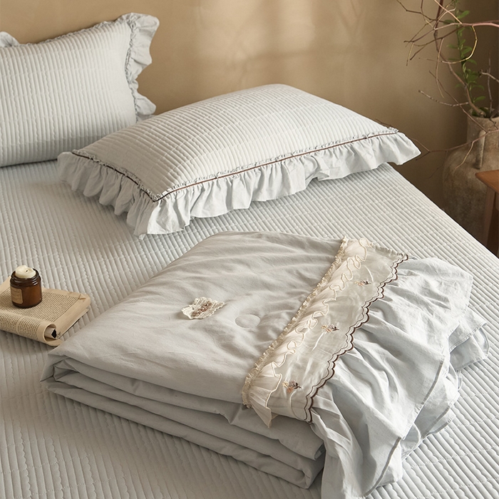 91家纺网 家纺一手货源 找家纺 红夫人 2026春夏新款床盖款多功能夏被床盖天竹棉麻系列四件套-浅茉 浅茉蓝