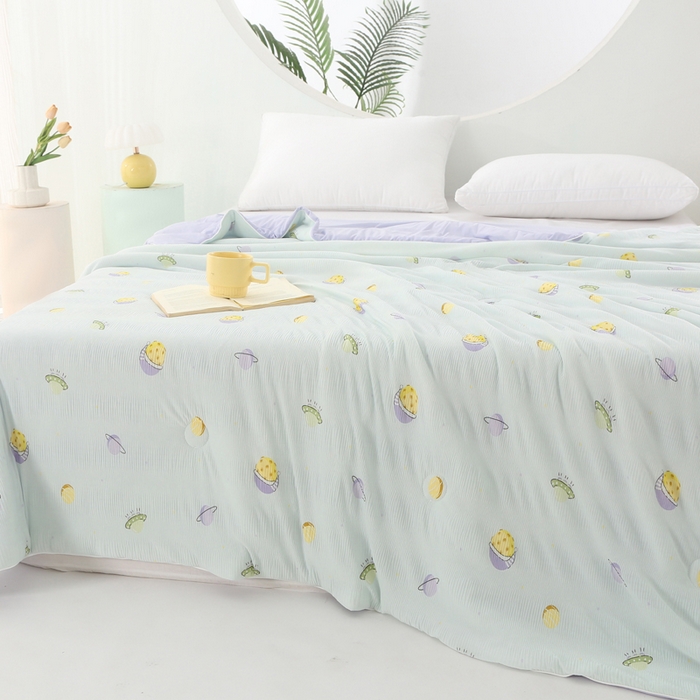 91家纺网 家纺一手货源 找家纺 天之悦家纺 2026新款网销跨境直播热款法式小香风皱皱纱冷感被夏被夏凉被空调被 星球紫