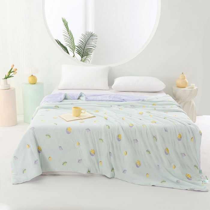 91家纺网 家纺一手货源 找家纺 天之悦家纺 2026新款网销跨境直播热款法式小香风皱皱纱冷感被夏被夏凉被空调被 星球紫