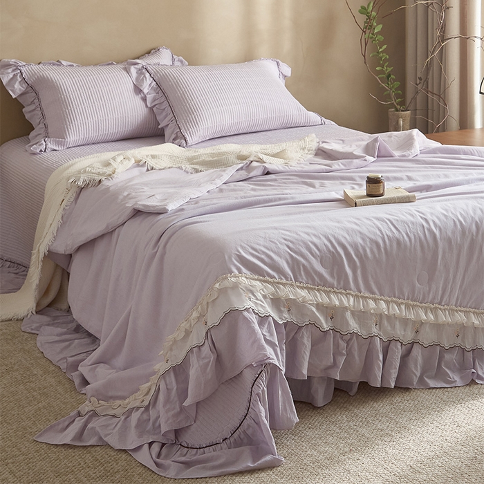 91家纺网 家纺一手货源 找家纺 红夫人 2026春夏新款床盖款多功能夏被床盖天竹棉麻系列四件套-浅茉 浅茉紫