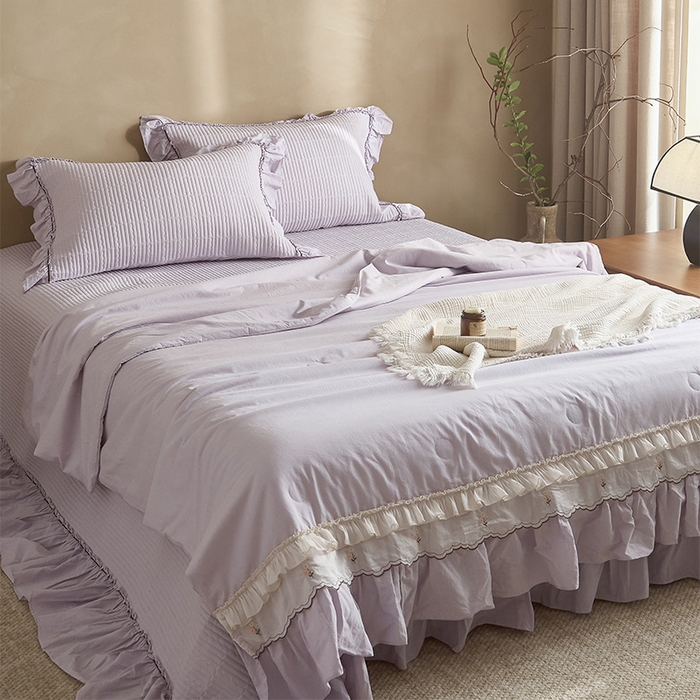 91家纺网 家纺一手货源 找家纺 红夫人 2026春夏新款床盖款多功能夏被床盖天竹棉麻系列四件套-浅茉 浅茉紫