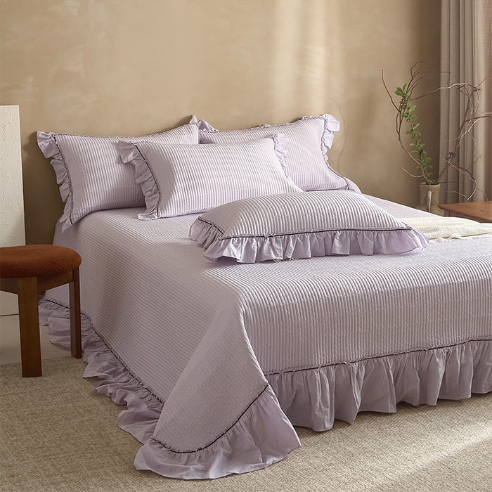 91家纺网 家纺一手货源 找家纺 红夫人 2026春夏新款床盖款多功能夏被床盖天竹棉麻系列四件套-浅茉 浅茉紫