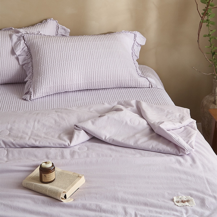 91家纺网 家纺一手货源 找家纺 红夫人 2026春夏新款床盖款多功能夏被床盖天竹棉麻系列四件套-浅茉 浅茉紫