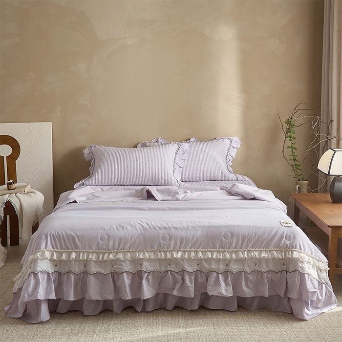 91家纺网 家纺一手货源 找家纺 红夫人 2026春夏新款床盖款多功能夏被床盖天竹棉麻系列四件套-浅茉 浅茉紫