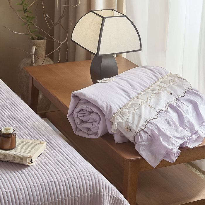 91家纺网 家纺一手货源 找家纺 红夫人 2026春夏新款床盖款多功能夏被床盖天竹棉麻系列四件套-浅茉 浅茉紫