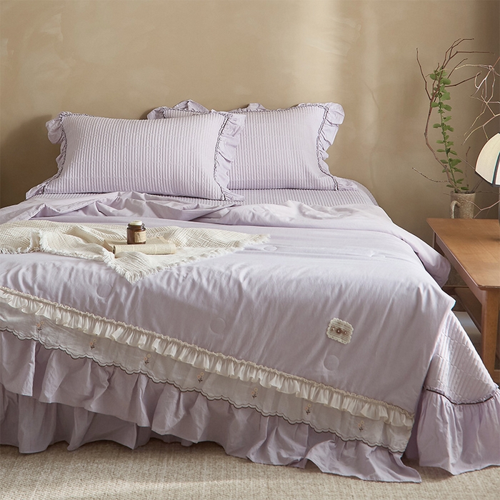 红夫人 2026春夏新款床盖款多功能夏被床盖天竹棉麻系列四件套-浅茉 浅茉紫