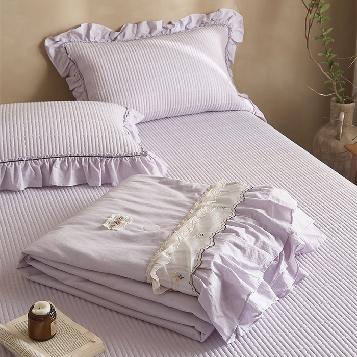 91家纺网 家纺一手货源 找家纺 红夫人 2026春夏新款床盖款多功能夏被床盖天竹棉麻系列四件套-浅茉 浅茉紫