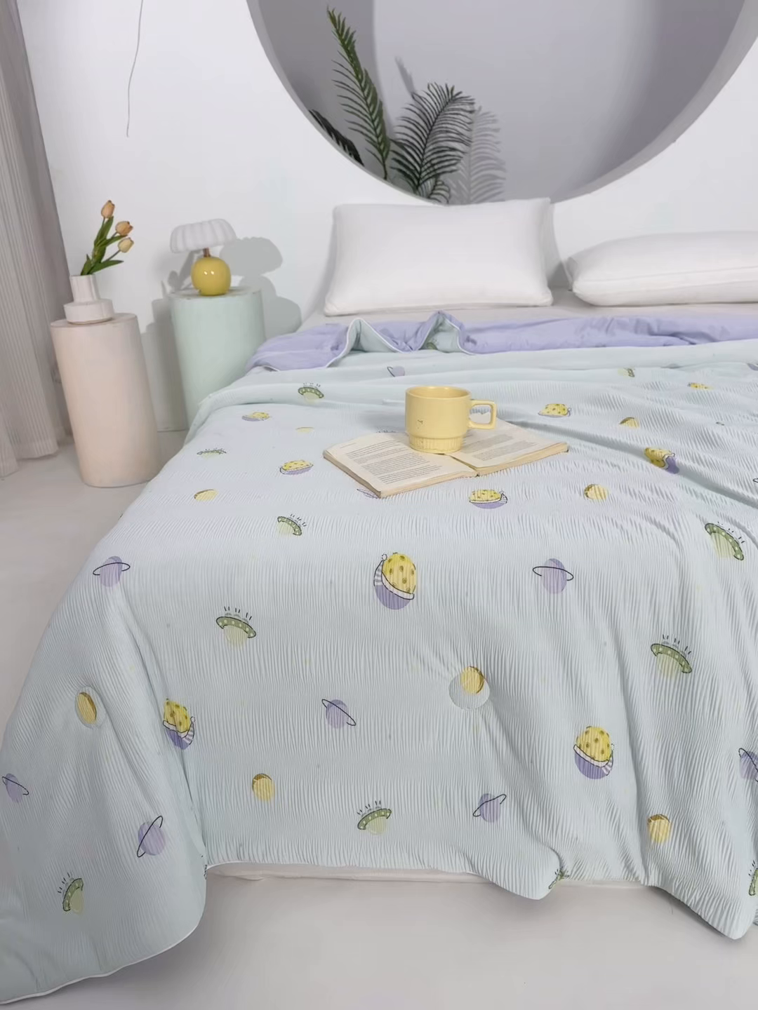 91家纺网 家纺一手货源 找家纺 天之悦家纺 2026新款网销跨境直播热款法式小香风皱皱纱冷感被夏被夏凉被空调被 星球紫