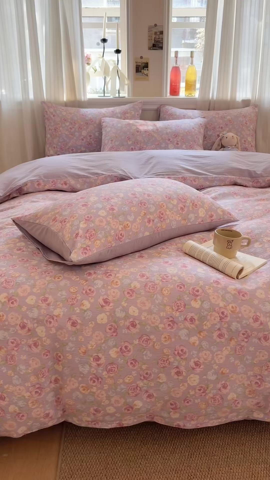 91家纺网 家纺一手货源 找家纺 鑫佳居 2026新款水洗针织提花双层纱四件套 星愿蝴蝶结