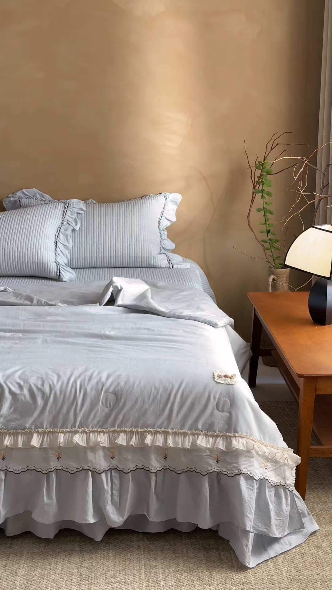 91家纺网 家纺一手货源 找家纺 红夫人 2026春夏新款床盖款多功能夏被床盖天竹棉麻系列四件套-浅茉 浅茉蓝