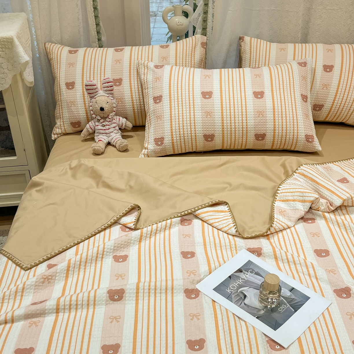 91家纺网 家纺一手货源 找家纺 （总）一加一 2026春夏新款全棉立体华夫格数码印花大豆夏被四件套