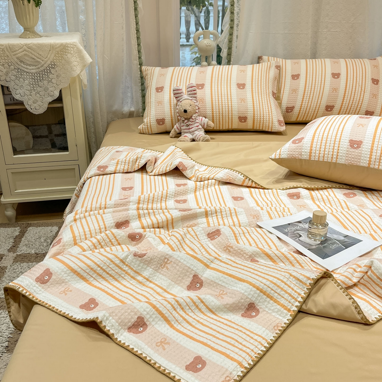 91家纺网 家纺一手货源 找家纺 （总）一加一 2026春夏新款全棉立体华夫格数码印花大豆夏被四件套