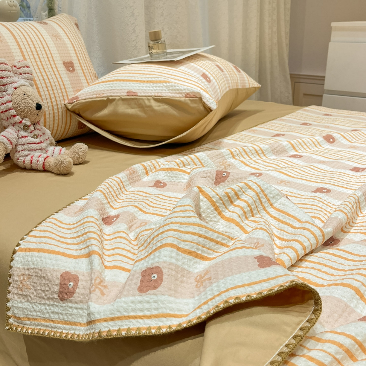 91家纺网 家纺一手货源 找家纺 （总）一加一 2026春夏新款全棉立体华夫格数码印花大豆夏被四件套