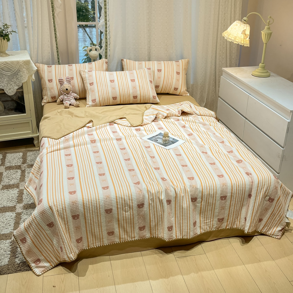 91家纺网 家纺一手货源 找家纺 （总）一加一 2026春夏新款全棉立体华夫格数码印花大豆夏被四件套