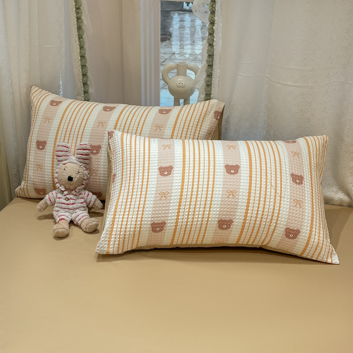 91家纺网 家纺一手货源 找家纺 一加一 2026春夏新款全棉立体华夫格数码印花大豆夏被四件套 比尔熊