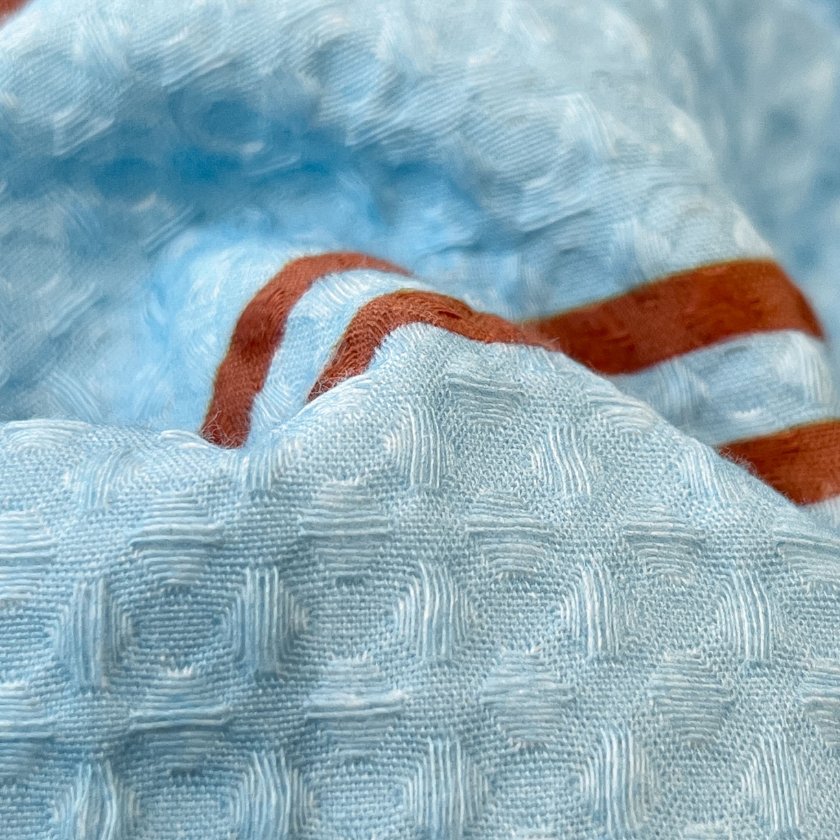 91家纺网 家纺一手货源 找家纺 一加一 2026春夏新款全棉立体华夫格数码印花大豆夏被四件套 风月蓝