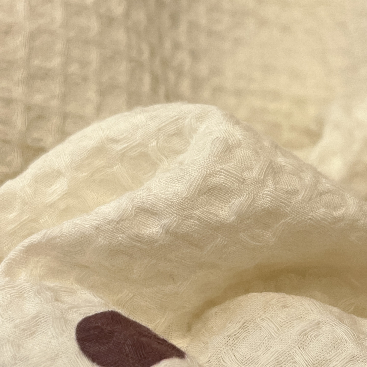 91家纺网 家纺一手货源 找家纺 一加一 2026春夏新款全棉立体华夫格数码印花大豆夏被四件套 卡布白