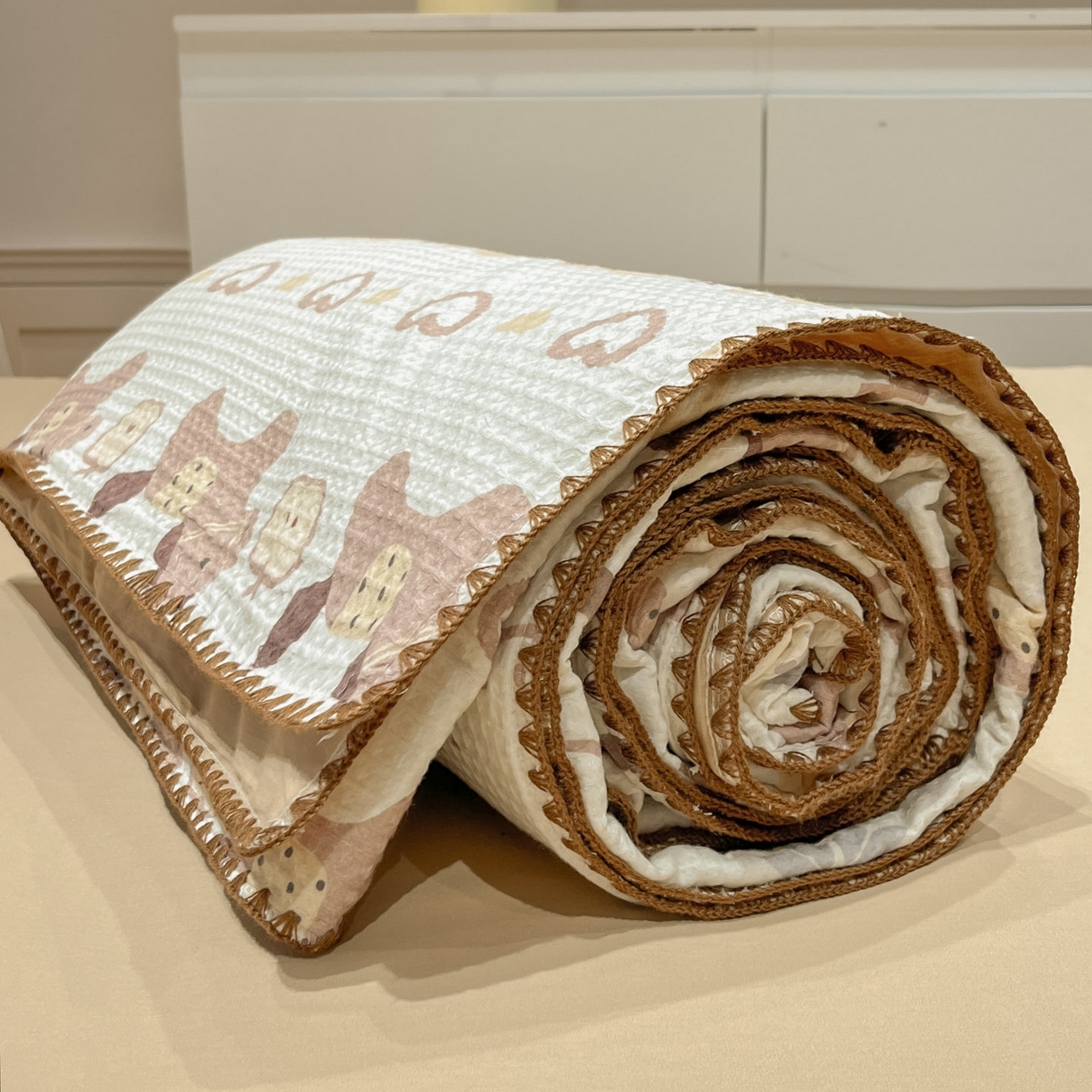 91家纺网 家纺一手货源 找家纺 一加一 2026春夏新款全棉立体华夫格数码印花大豆夏被四件套 星语星愿