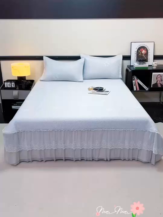 91家纺网 家纺一手货源 找家纺 青雅席业 2026年新款A类提花工艺（提花双面）凉感豆豆席床裙款 床单款-雾里看花-绿