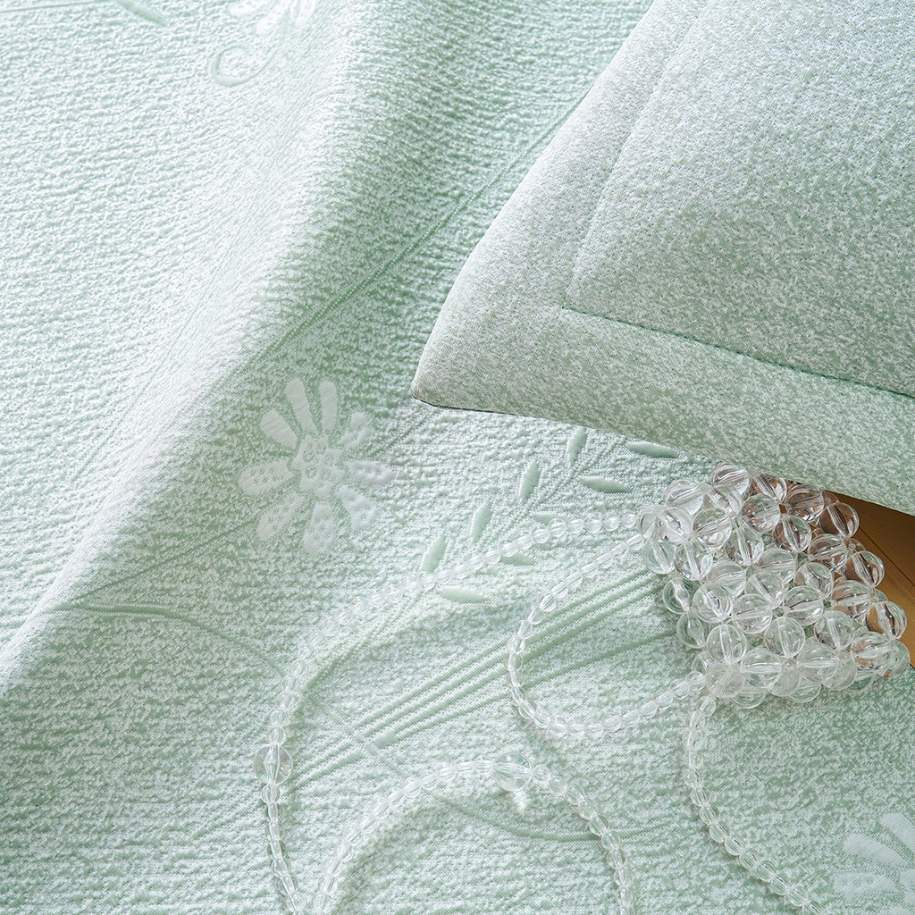 91家纺网 家纺一手货源 找家纺 青雅席业 2026年新款A类提花工艺（提花双面）凉感豆豆席床裙款 床单款-雾里看花-绿
