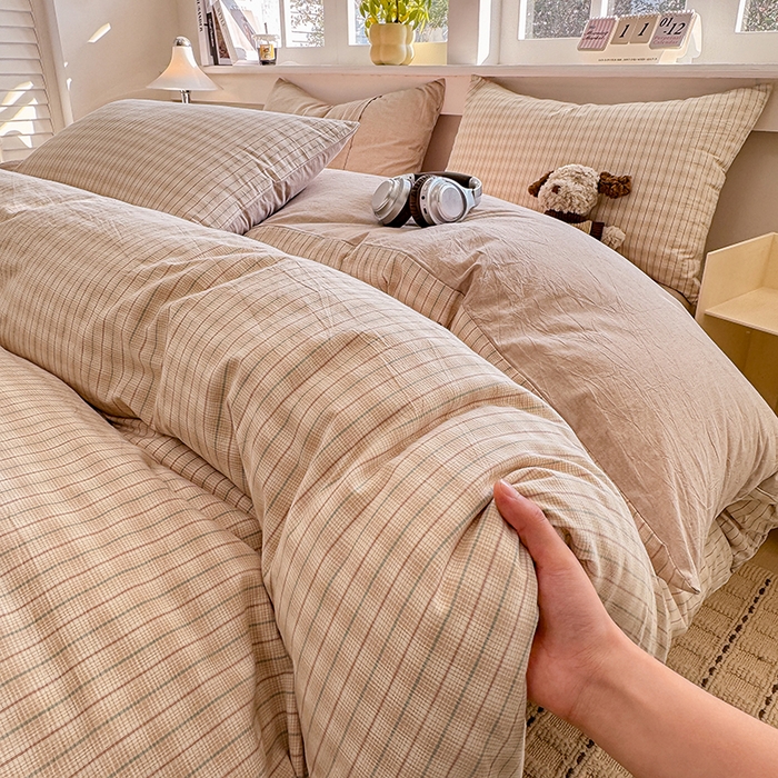 91家纺网 家纺一手货源 找家纺 （总）梦依依 2026新款全棉色织水洗棉拉链款四件套