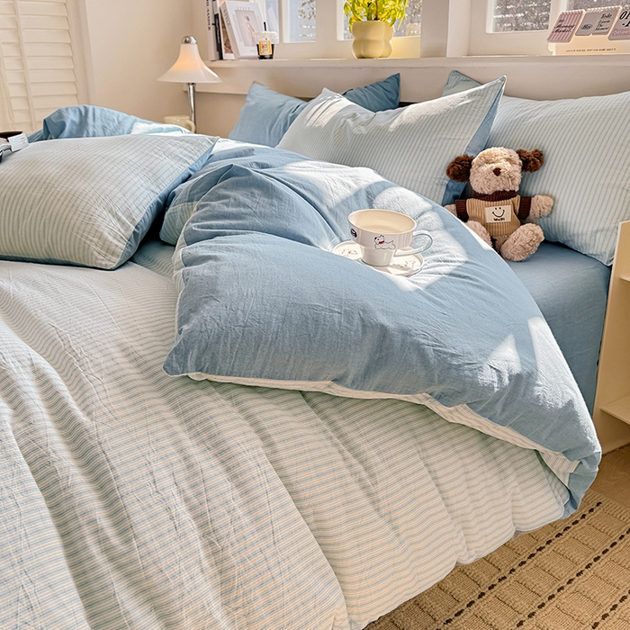 91家纺网 家纺一手货源 找家纺 梦依依 2026新款全棉色织水洗棉拉链款四件套 玛丽兰