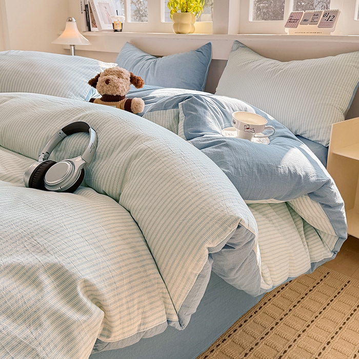 91家纺网 家纺一手货源 找家纺 梦依依 2026新款全棉色织水洗棉拉链款四件套 玛丽兰