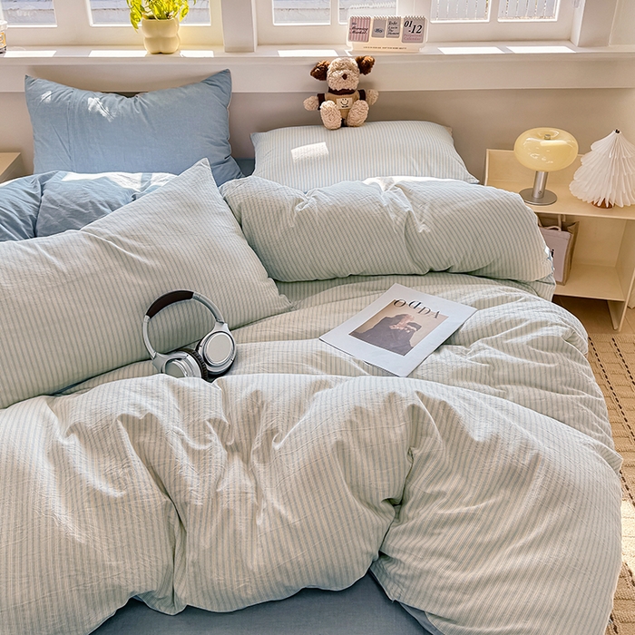 91家纺网 家纺一手货源 找家纺 梦依依 2026新款全棉色织水洗棉拉链款四件套 玛丽兰