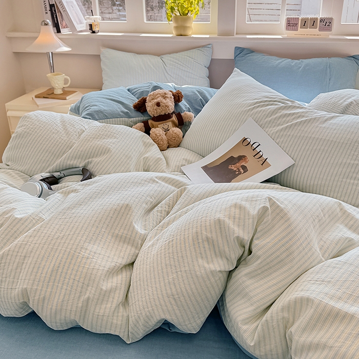 91家纺网 家纺一手货源 找家纺 梦依依 2026新款全棉色织水洗棉拉链款四件套 玛丽兰