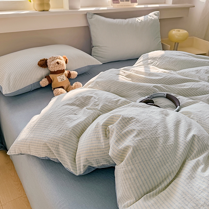 91家纺网 家纺一手货源 找家纺 梦依依 2026新款全棉色织水洗棉拉链款四件套 玛丽兰