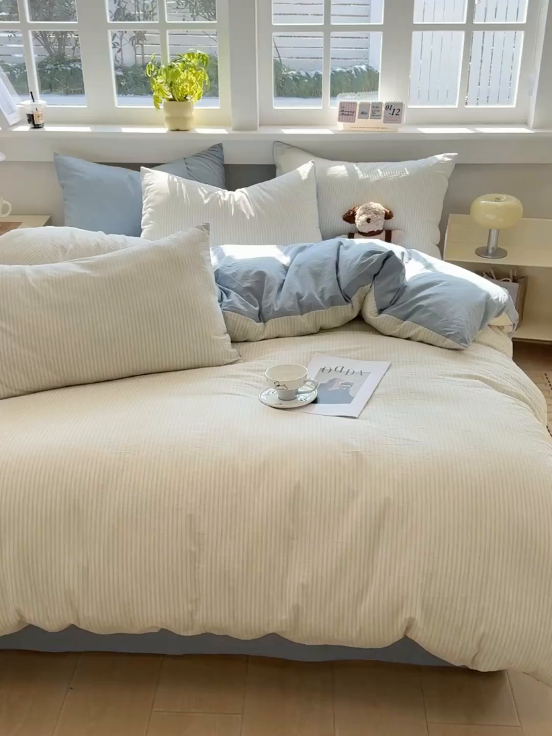 91家纺网 家纺一手货源 找家纺 梦依依 2026新款全棉色织水洗棉拉链款四件套 玛丽兰