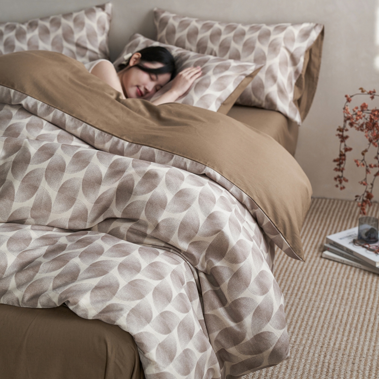 91家纺网 家纺一手货源 找家纺 如一 2026新款A类复古全棉棉麻印花四件套-第二批 浮绘