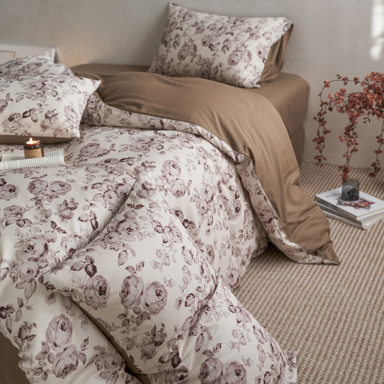 91家纺网 家纺一手货源 找家纺 如一 2026新款A类复古全棉棉麻印花四件套-第二批 墨染