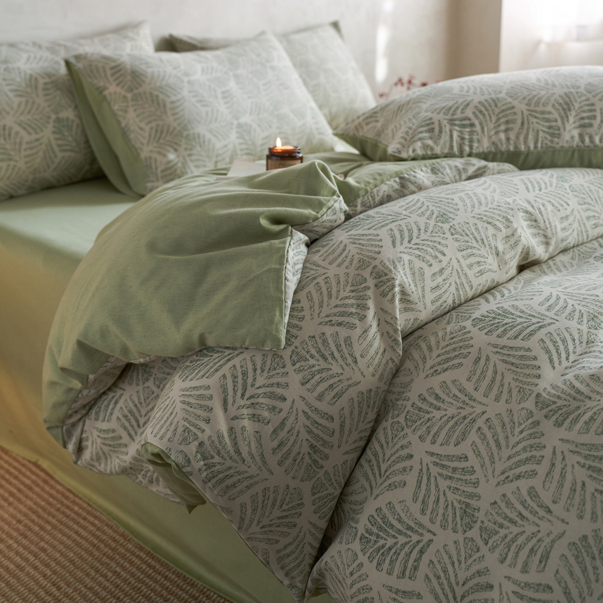 如一 2026新款A类复古全棉棉麻印花四件套-第二批 叶绿