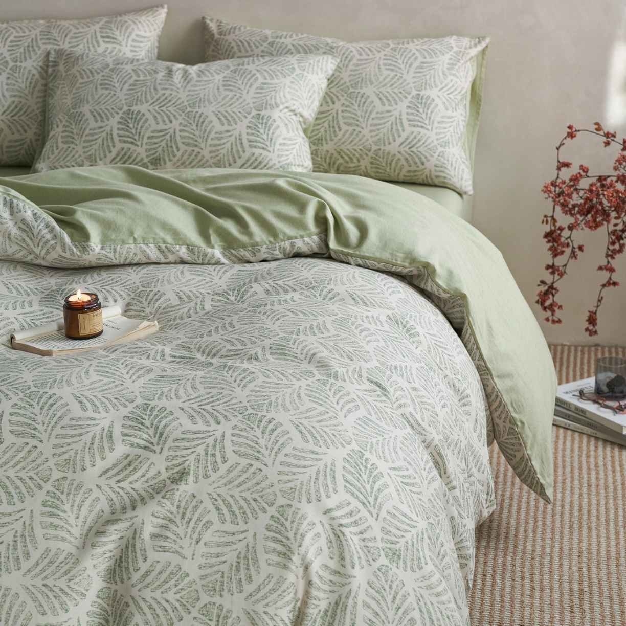 91家纺网 家纺一手货源 找家纺 如一 2026新款A类复古全棉棉麻印花四件套-第二批 叶绿