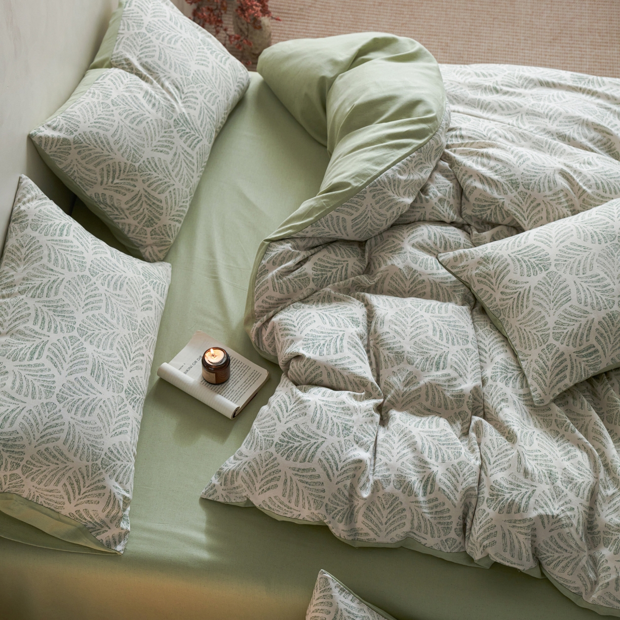 91家纺网 家纺一手货源 找家纺 如一 2026新款A类复古全棉棉麻印花四件套-第二批 叶绿