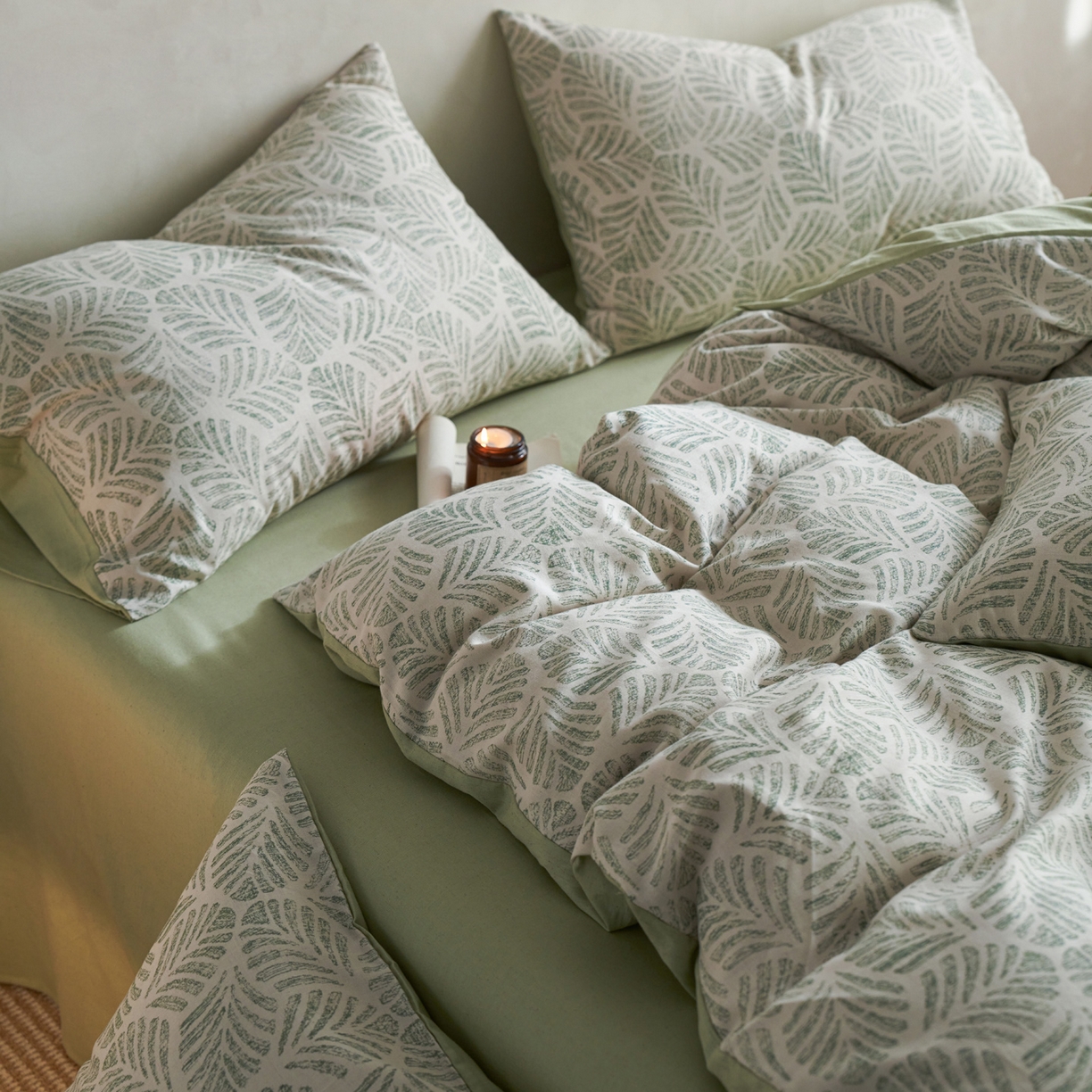 91家纺网 家纺一手货源 找家纺 如一 2026新款A类复古全棉棉麻印花四件套-第二批 叶绿