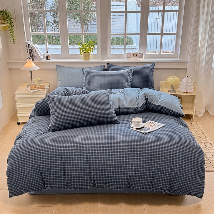 91家纺网 家纺一手货源 找家纺 梦依依 2026新款全棉色织水洗棉拉链款四件套 巴赫兰