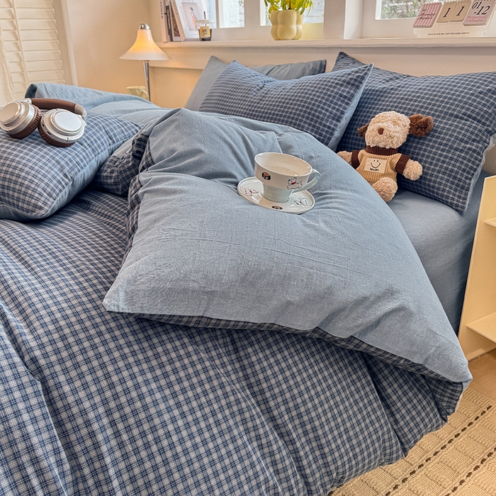 91家纺网 家纺一手货源 找家纺 梦依依 2026新款全棉色织水洗棉拉链款四件套 巴赫兰