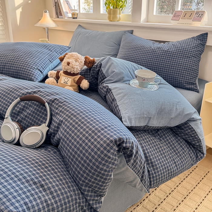 91家纺网 家纺一手货源 找家纺 梦依依 2026新款全棉色织水洗棉拉链款四件套 巴赫兰