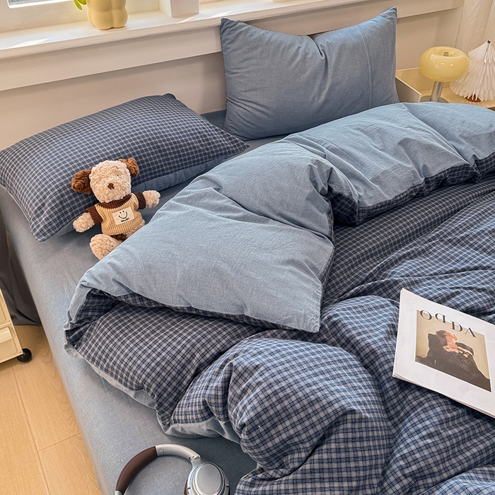 91家纺网 家纺一手货源 找家纺 梦依依 2026新款全棉色织水洗棉拉链款四件套 巴赫兰