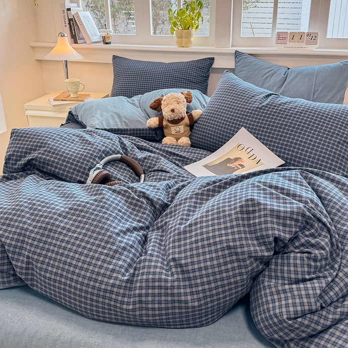 91家纺网 家纺一手货源 找家纺 梦依依 2026新款全棉色织水洗棉拉链款四件套 巴赫兰