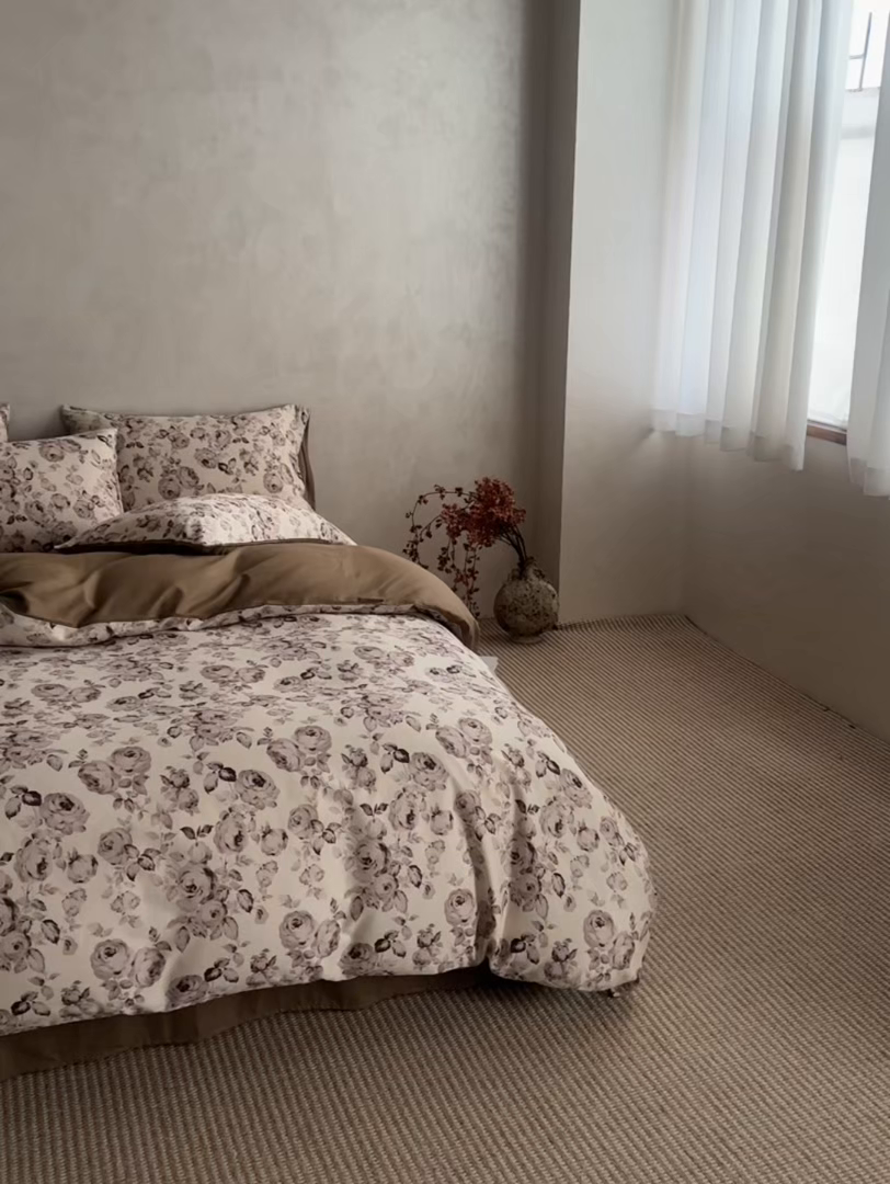 91家纺网 家纺一手货源 找家纺 如一 2026新款A类复古全棉棉麻印花四件套-第二批 墨染